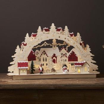 Arche de bougies LED « Rosenheim » en bois avec figurines de Noël, piles + minuterie, naturel, blanc chaud, 46 cm