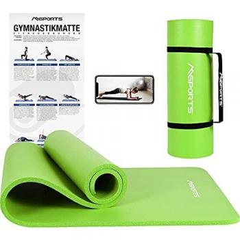MSPORTS Fitnessmatte mit Tragegurt und Trainingsposter in Lindengrün
