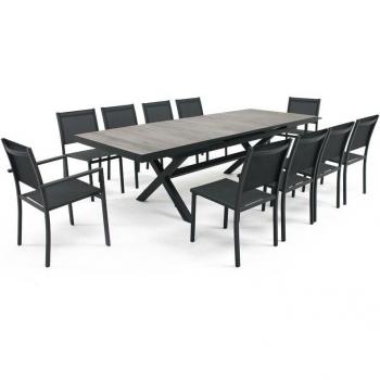 Oviala: Tavolo Estensibile Alluminio-Ceramica + 10 Sedie Grigie