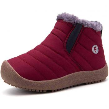Schneezauber-Winter-Softsteps – Jungen & Mädchen, wasserdichte Schneestiefel mit weichem Innenpolster, Schlupf-Sneaker-Stil, Weinrot, 33 EU /
