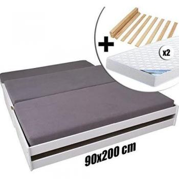Lit Boxspring Multifonctions 90x200 Blanc + 2 Matelas Ibiza par AltoBuy