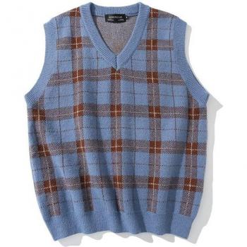 Pull en maille à carreaux pour hommes style coréen