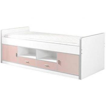 Capitaine Rose 90x200 – Vipack Lit en Bois Blanc et Rose