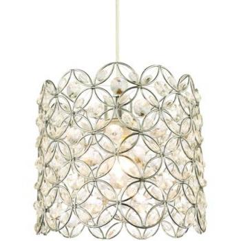 Chrome Plated Drum Style Pendant Light Shade with Clear Acrylic Beads
