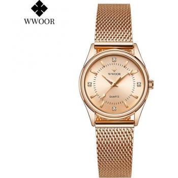 Rose Gold Mesh Steel Women's Wrist Watch
