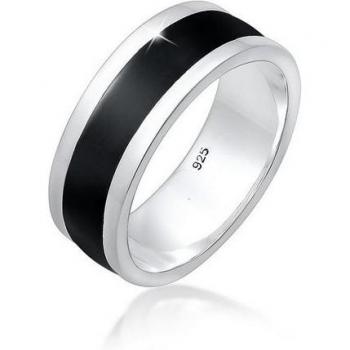 KUZZOI Ring Bandring Casual Geo Emaille Schwarz 925 Sterling Silber für Herren – 62 mm