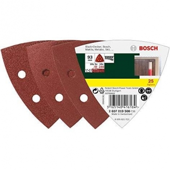 Bosch Accessories 2607019500 Ensemble de 25 Feuilles Abrasives Auto-agrippantes pour Ponceuse Delta, Grain 60-240, Compatible avec Bois et Métal