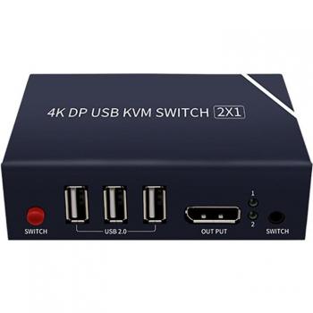 4K HD DP KVM Switch 2x1 60Hz for Mic, Display, Keyboard, Mouse, Speaker, Printer, U Disk