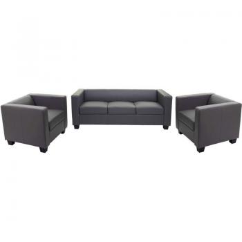 Ensemble Lounge 3-1-1 Lille, Similicuir Gris Foncé