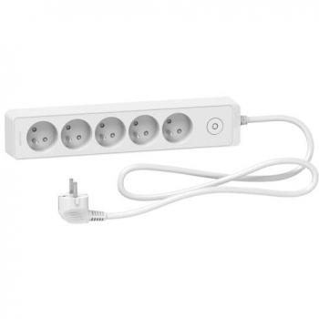 Schneider Electric Odace 5‑Steckdosen‑Leiste mit Überspannungsschutz – 1,5 m, weiß (ST9351W)