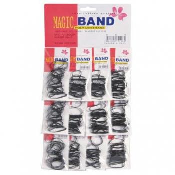 Expositor de Gomas Elásticas 30mm para el Pelo Bifull Magic Band, Color Negro, 12 Bolsas de 20 Unidades