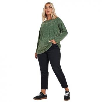 Yours – Grünes Langarm-T-Shirt mit Acidwaschung