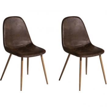 Esszimmerstuhl 2er-Set von Beliani – Dunkelbraun, Kunstleder mit Lederoptik, Metallrahmen, minimalistisches Flair