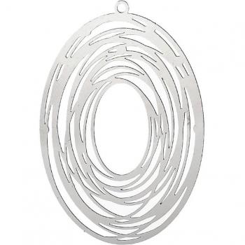 Hollow Oval Stainless Steel Charm Pendants, Silver, 57mm x 40mm, 10 Count
