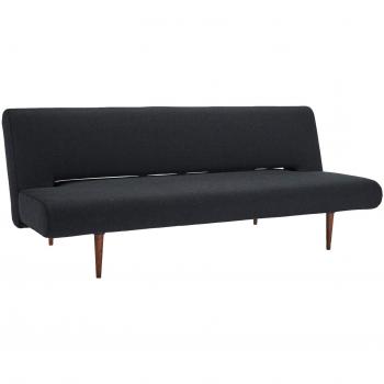 Innovation Unfurl Schlafcouch – 200 × 93 cm, Schwarz, Stoff 514 Nist Black, Stahlrahmen, dunkelholziges Design