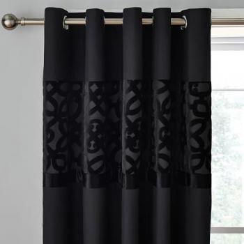 Catherine Lansfield Black Lattice Cut Velvet Lined Eyelet Curtains 66x72 Inches