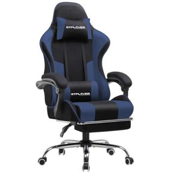 Châssis gaming confortable avec masseur intégré, accoudoirs articulés, teinte marine