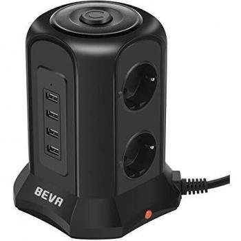 BEVA Steckdosenleiste, 6-fach, mit 4 USB-Anschlüssen, vertikal, 2500W, 10A