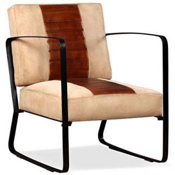 Silla marrón de cuero genuino y lona