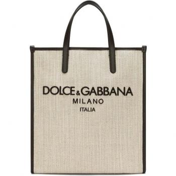 Dolce & Gabbana Men's Logo Tote Bag in Beige