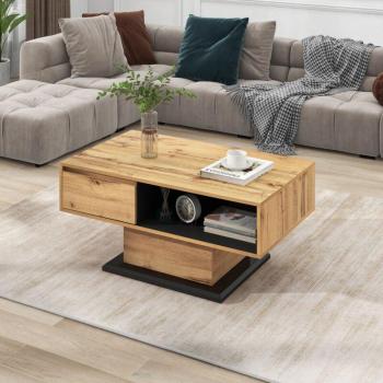 Okwish Tavolino Multiuso con Design in Legno Naturale e Cassetto a Tasto