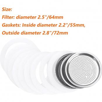 Replacement Silicone Gasket and Stainless Steel Filter for Moka Express 6-Cup