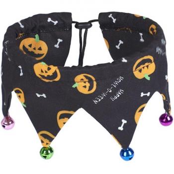Halloween Themed Orange Black Pet Collar with Bells for Cats and Dogs