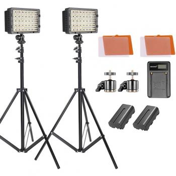 Neewer Duo Pannelli 160 LED, Stativo 190 cm, Caricabatterie USB