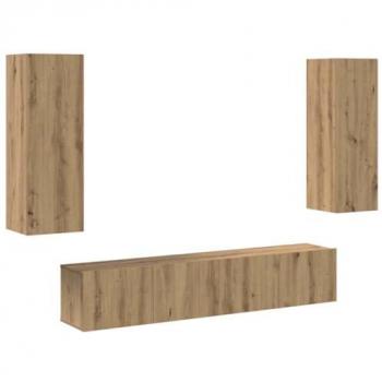Cassetto TV a Parete 4 Unità, Rovere e Legno Confezionato