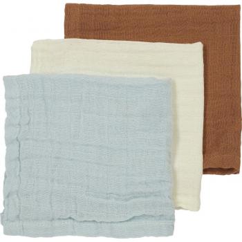 MEYCO Muslin spjälsängsdukar 3-pack Uni Off white / Light Blue / Toffee