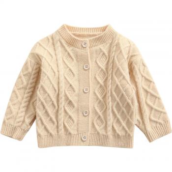 Suéter de cable para niños, cárdigan de manga larga con botones, cuello redondo, color sólido, 1-5T