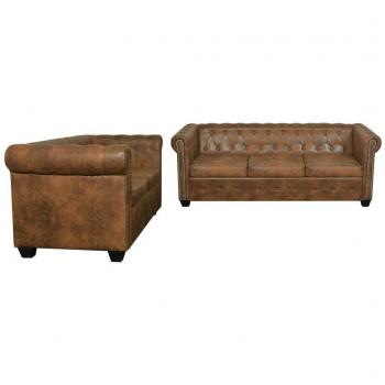 Set de Canapé Chesterfield Marron 2/3