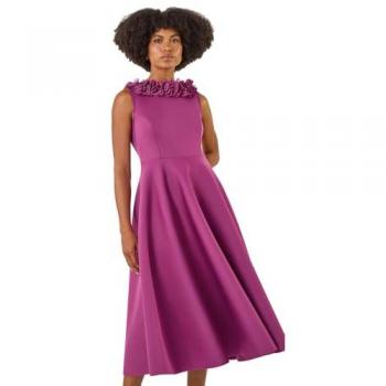 Elegant Magenta Chiffon Bloom Dress with Trim