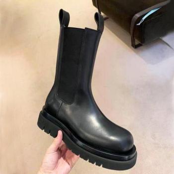 Mid-Calf PU Leather Women's Motorcycle Boots