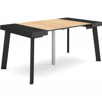 Mesa Consola Extensible 160, Para 8 Personas, Patas de Madera, Color Negro y Roble