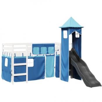 Cama de Criança com Torre 90x190 cm em Pinho Azul