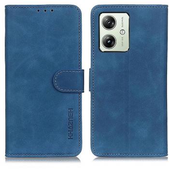 Cover Retro KAZNEH para Moto G54 5G: Cuero, Bolsillo y Soporte – Azul
