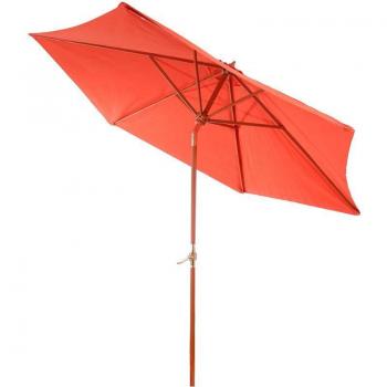 Parasol de jardin en bois Florida 3 m – variante marché, manivelle intégrée, finition terre cuite
