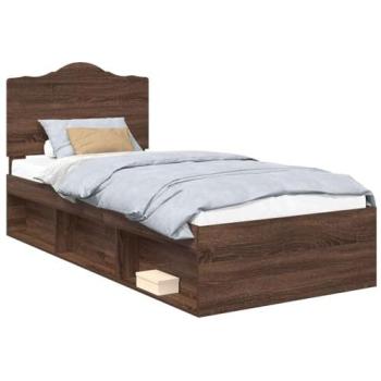 Pine Wood Brown Oak Headboard Bed Frame, 100 × 200 cm