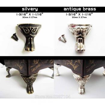 4pcs Antique Brass Cheetah Cat Wooden Jewelry Box