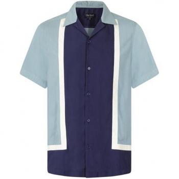 Camicia rockabilly blu e bianco per uomo, maniche corte