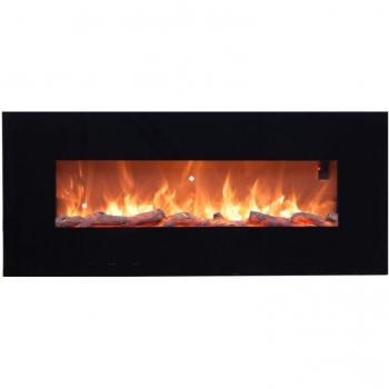 Caminetto Elettrico Da Parete Stelvio Acciaio E Vetro 1500w Effetto Fiamma Led