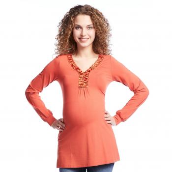 Queen Mum Damen‑Umstandskleidung: Leichte Puff-Bluse mit V‑Schlitz – Orange