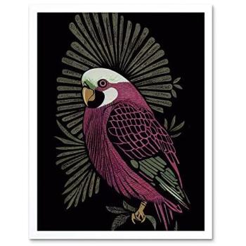 Artery8 White‑Framed Green Bird Linocut Art