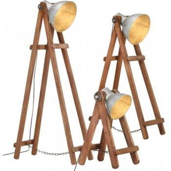 Lámparas de Pie 3 Piezas Plata E27 en Madera Sólida