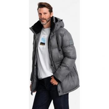 Ombre Clothing Herren-Grau‑Jacke – Lange Puffer mit Druckknöpfen