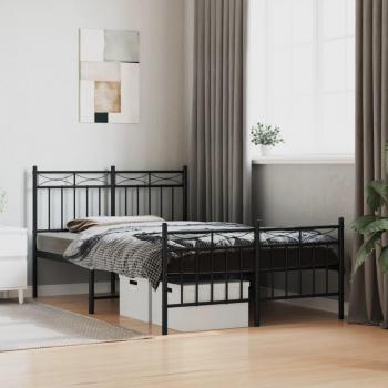 VidaXL Black Metal Bed Frame 120x190cm with Footboard
