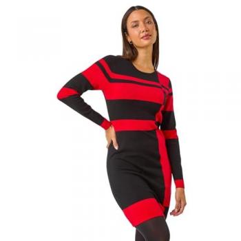 Colour‑Block Red Knitted Gown by Roman – Size 12