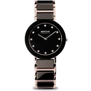 BERING Ceramic Quartz Ladies Bracelet Watch Rose Gold 29 mm 11429-746
