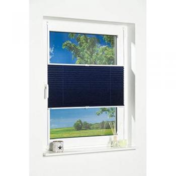 Plissee K-HOME Klemmfix Pisa Plissees Gr. 210 cm, zweiseitig verschiebbar, 100 cm, blau (dunkelblau) Kinder Crushed-Optik